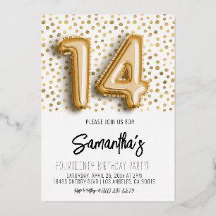 14e anniversaire Gold Polkadot Invitation