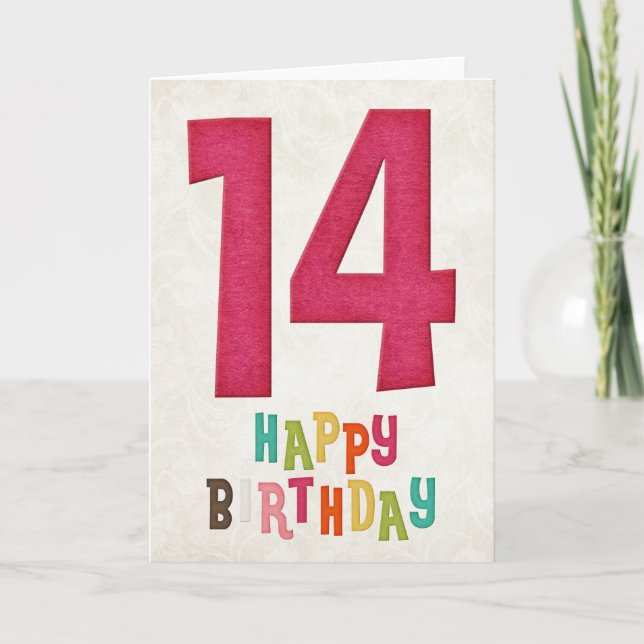 14e anniversaire Joyeux dessin de carte d'annivers (Devant)