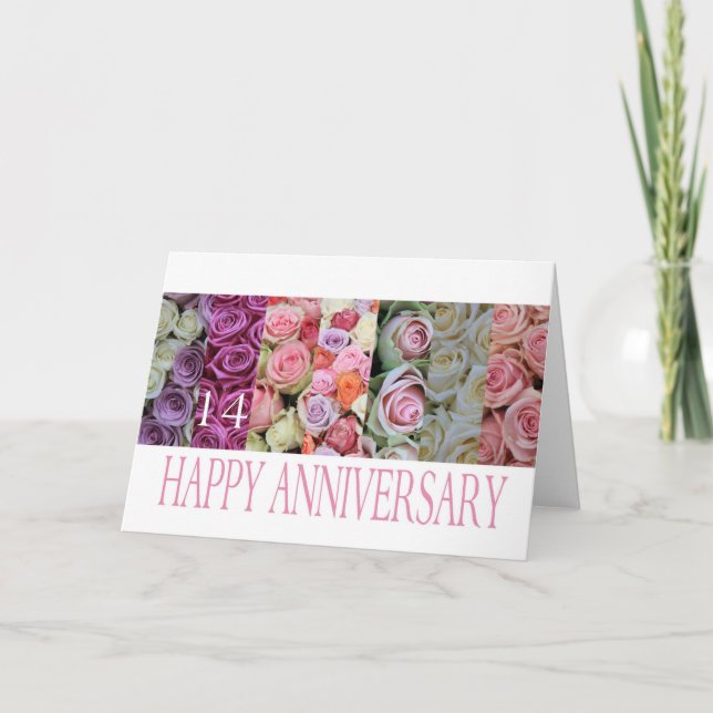 14e anniversaire Mariage Carte pastel roses (Devant)