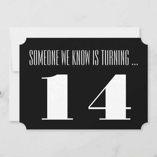 14ème Invitation de fête d'anniversaire, noir et (Devant)