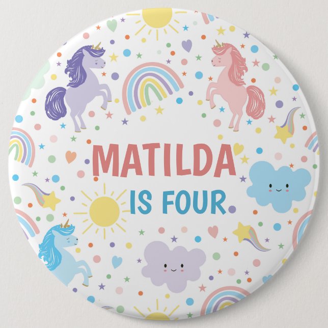 15,2 Cm Jolie petite licorne Badge rond à épingle (Devant)