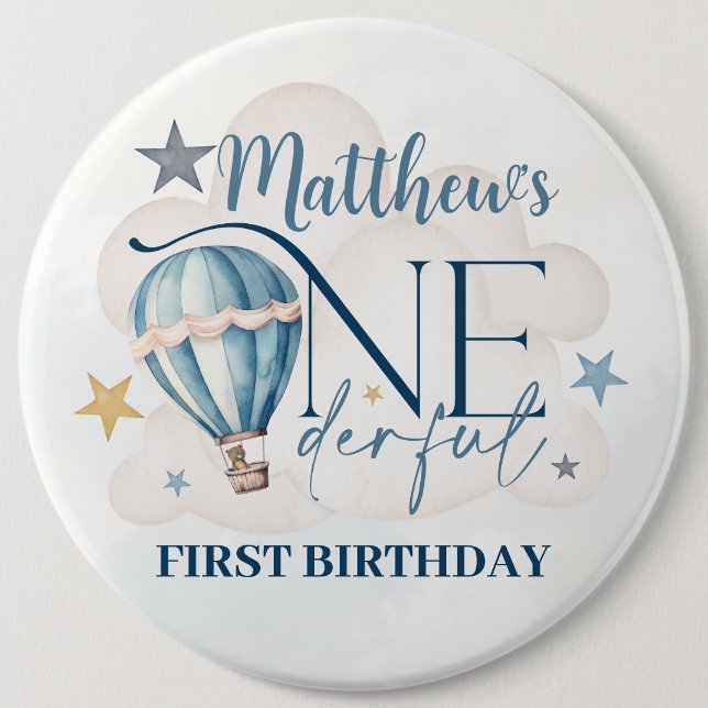 15,2 Cm Ours dans un ballon 1er Anniversaire Badge rond (Devant)
