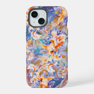 15 Coque iPhone Fleurie Abstraite Orange et Bleu Vibr