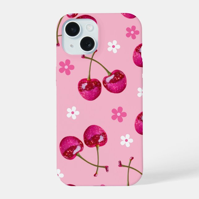 15 Coque iPhone Pailletée Rose Fuschia Brillante - Te (Verso)