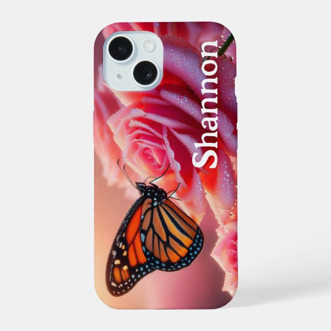 15 coque iphone - Rose papillon (Verso)
