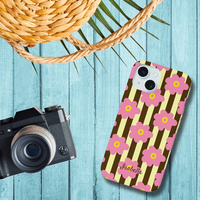 15 Flower Power Stripes Personnaliser le Coque iphone (Créateur téléchargé)