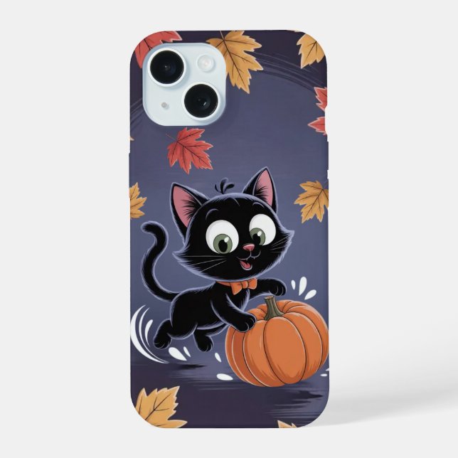 15 Jouer Chat noir Citrouille Leaf iPhone / coque ipa (Verso)