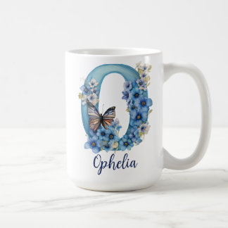 15 onces Floral Blue Monogrammed Café Mug