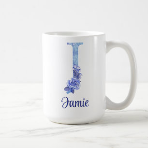 15 oz Mug personnalisé aquarelle bleue et florale