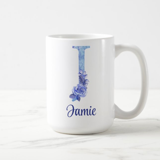 15 oz Mug personnalisé aquarelle bleue et florale (Droite)