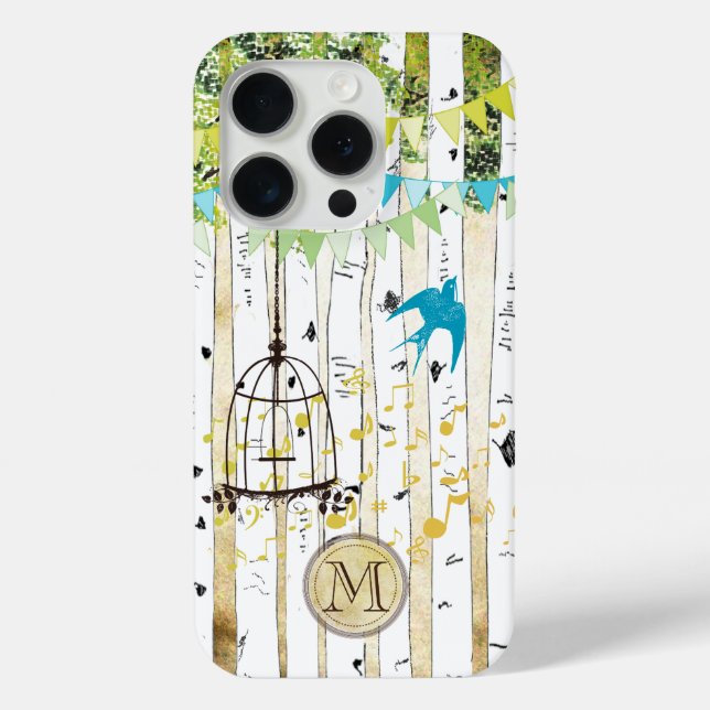 15 Pro Coque iphone Monogram Birdcage mignonne Bird Bird  (Verso)