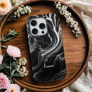 15 Pro Coque iphone personnalisé chic en marbre noir