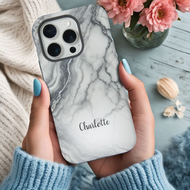 15 Pro Coque iphone personnalisé en marbre gris (Créateur téléchargé)