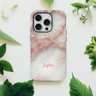 15 Pro Coque iphone personnalisé en marbre rose vif