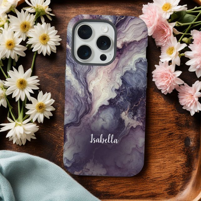 15 Pro Coque iphone personnalisé en marbre violet - Abstr (Créateur téléchargé)