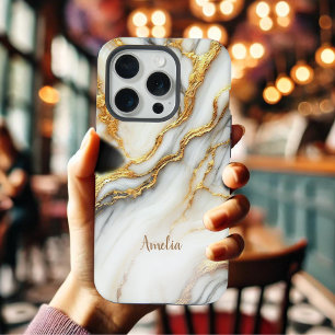 15 Pro Luxueux coque iphone personnalisé en marbre d'or