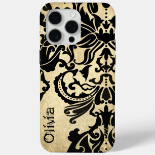 15 Pro Max Black Vector Damask Vintage or coque iphone