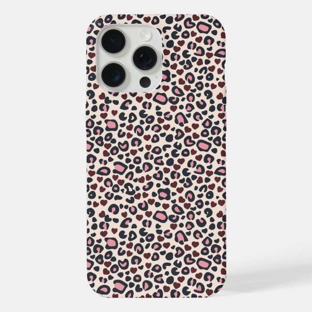 15 Pro Max Coque iphone Empreinte de léopard de coeur rose (Verso)