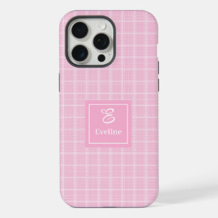 15 Pro Max Coque iPhone Moderne à Carreaux Roses avec Nom Per