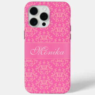 15 Pro Max Damask nom coque iphone à motif rose
