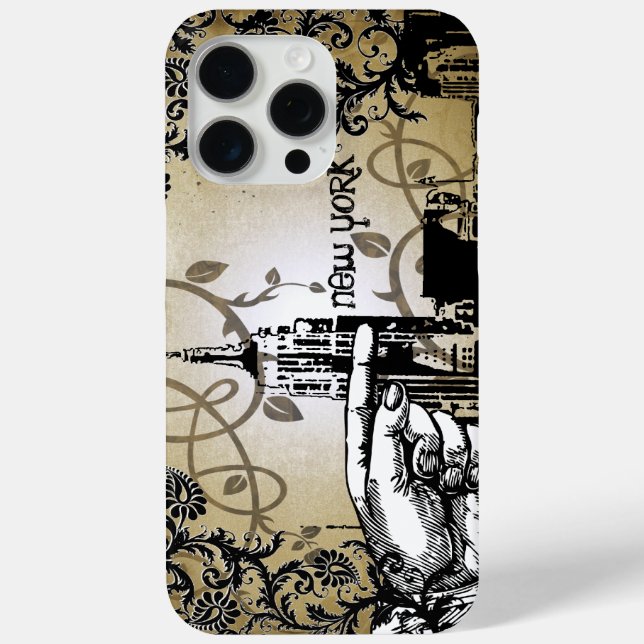 15 Pro Max New York Skyline Damask Burnt Vines coque iphone (Verso)