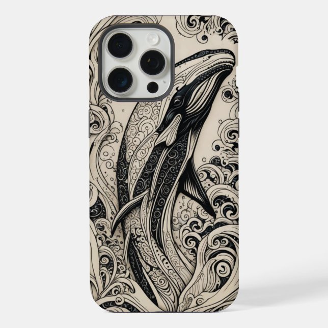 15 Pro Max Téléphone Bone Scrimshaw Whale coque iphone (Verso)