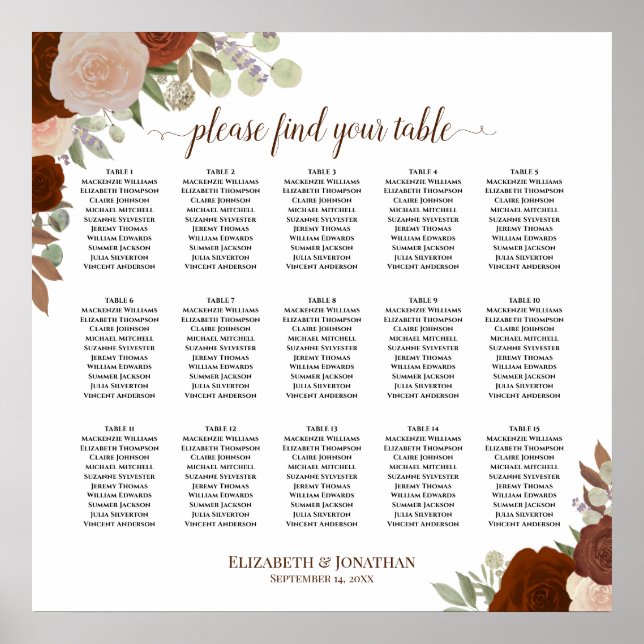 15 Tableau Automne Rouille Rose Siège Mariage Tabl (Devant)