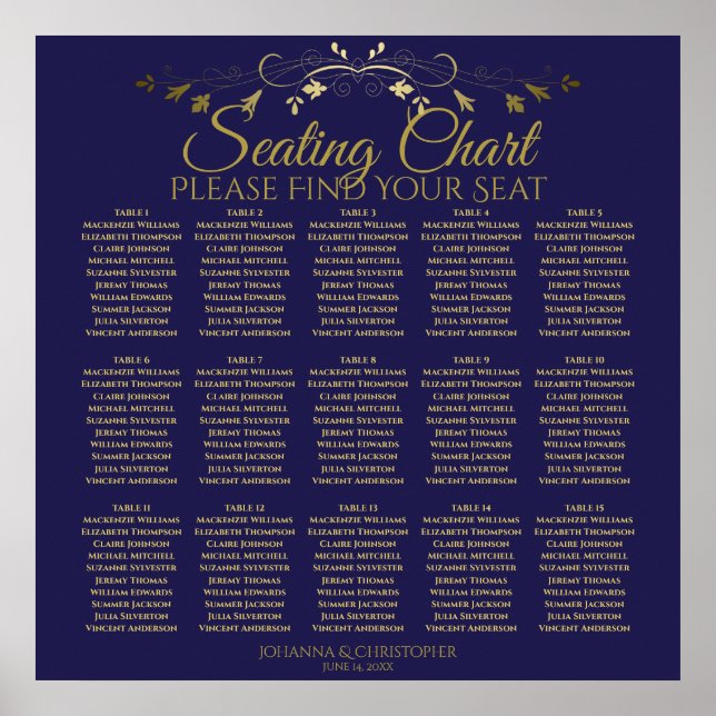15 Tableau simple Gold & Navy Mariage Seating Char (Devant)