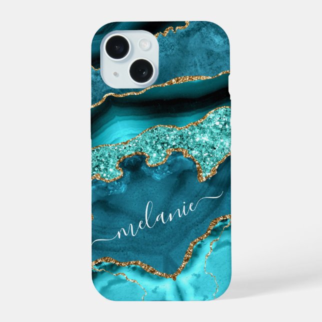 15 Turquoise Blue Gold Turquoise coque iphone Nom per (Verso)