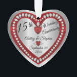 15e anniversaire du Mariage Ruby Diamonds Keepsaké<br><div class="desc">Elégant faux (imprimé) rubis et diamants 15ème Mariage Anniversaire gardienne photo ornement design par Holiday Hearts Designs (droits réservés).Des champs Modèles sont fournis pour vous de personnaliser avec vos noms, anniversaire et date. Les styles de police, les tailles et le positionnement peuvent être customisés par le bouton "Personnaliser". Comme indiqué...</div>