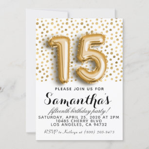 15e anniversaire Gold Polkadot Invitation