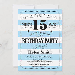 15e anniversaire Invitation Bleu et Blancs