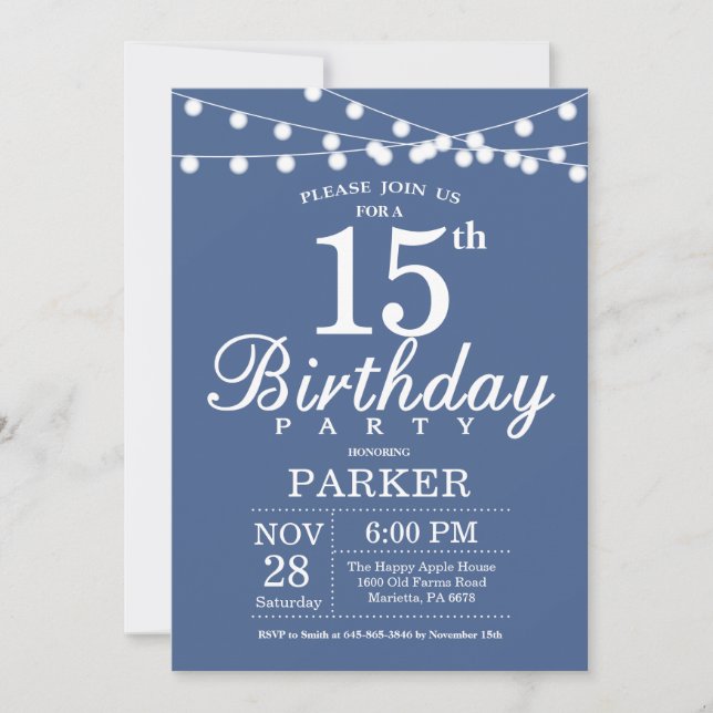 15e anniversaire Invitation Blue (Devant)