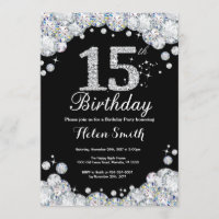 15e anniversaire Invitation Chalkboard Silver Diam