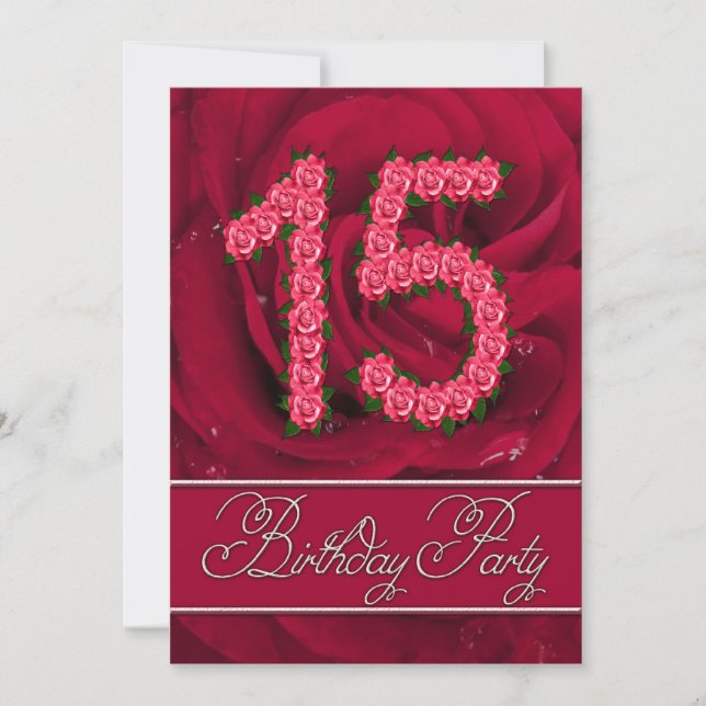 15e anniversaire invitation de fête avec roses (Devant)