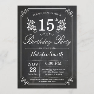 15e anniversaire Invitation Floral Chalkboard