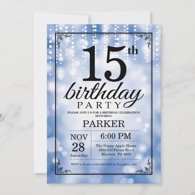 15e anniversaire Invitation Parties scintillant bl (Devant)