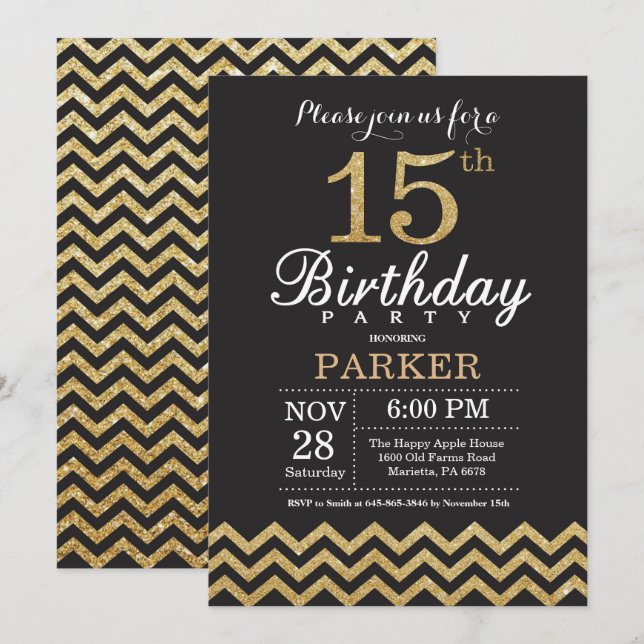 15e anniversaire Invitation Parties scintillant no (Devant / Derrière)