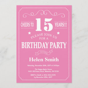 15e anniversaire Invitation rose et blanc