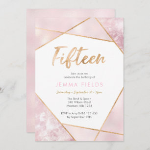 15e anniversaire Invitation rose et or