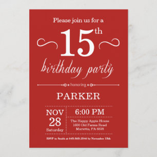 15e anniversaire Invitation Rouge