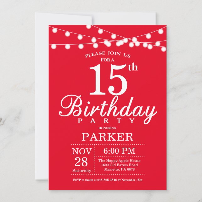 15e anniversaire Invitation Rouge (Devant)