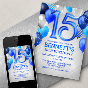 15ème Ado Boy Blue Invitation d'anniversaire