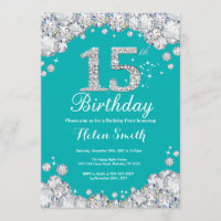15ème Invitation Teal d'anniversaire et diamant