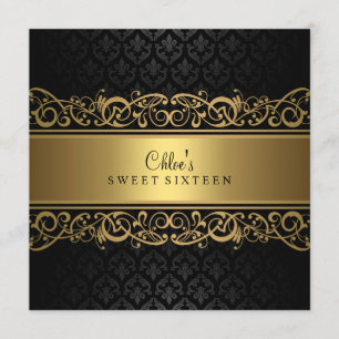 16 ans   Invitation Gold & Black Damask