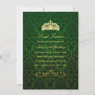 16 ans | Invitation Green Tiara & Damask