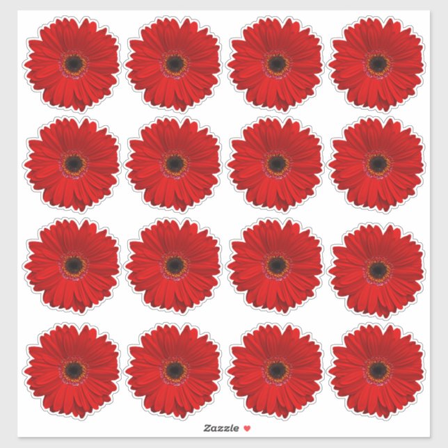 16 autocollants Kiss-Cut à fleurs de gerbera rouge (Feuille)