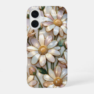 16 Coque iPhone Elegant Daisy Vitrail Ivoire Or