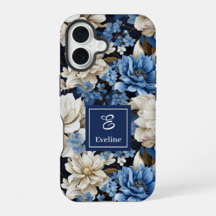 16 Coque iPhone Fleurs Bleu Nuit Opulentes Élégantes