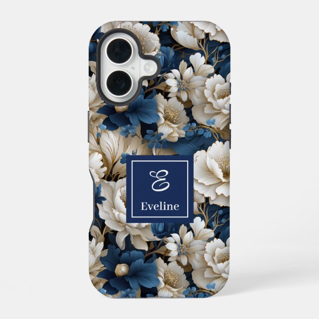 16 Coque iPhone Fleurs Bleues de Designer Chic Cove F (Verso)